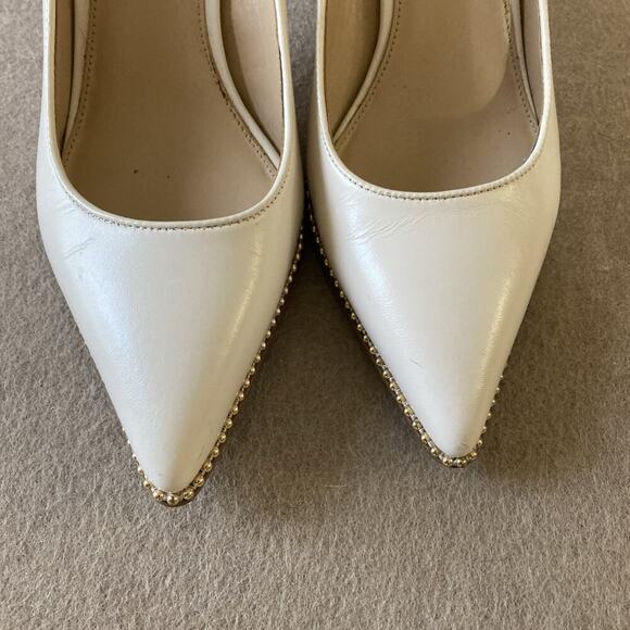 Coach Vonna High Heel Shoe Women’s Sz 7 Chalk Pump Beaded Point Toe - Picture 4 of 11